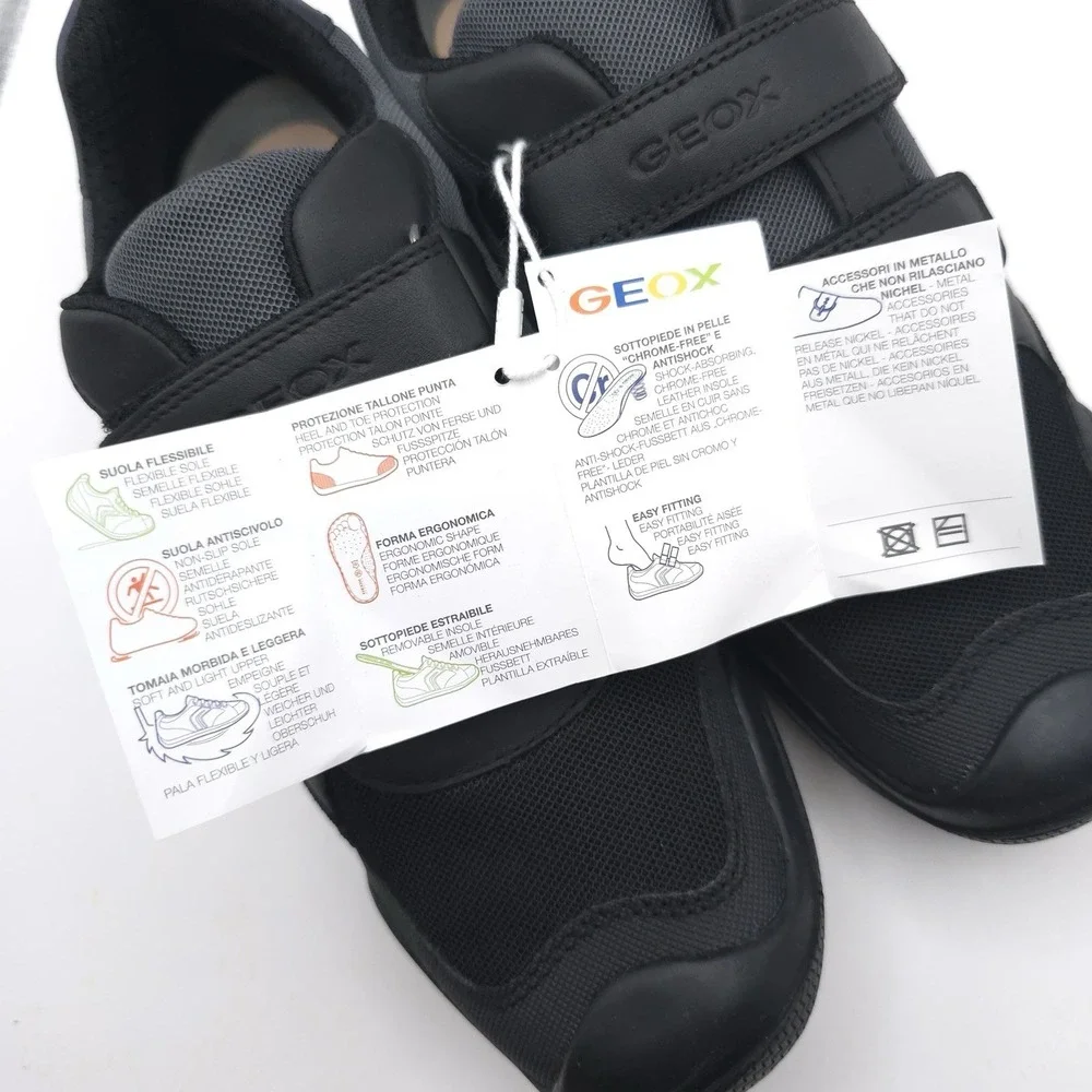 GEOX RESPIRA New‎ Wader LEATHER Sneakers Shoes 6.5 Big Kids Black ITALIAN PATENT